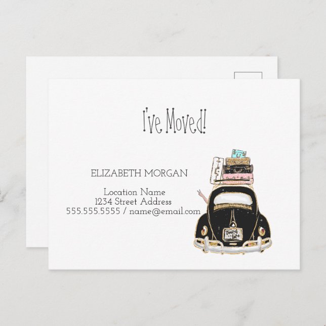 Postal De Anuncios Me he mudado,Coche,Maletas Nueva Dirección (Anverso / Reverso)