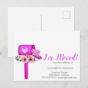 Postal De Anuncios Me He Mudado, Corazón de Flores de Buzón de Acuare