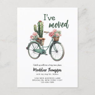 Postal De Anuncios Me He Mudado Floral Cactus Bicicleta Acuarela Muda