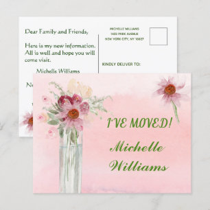 Postal De Anuncios Me He Mudado Floral Rosa Elegante Presupuesto Muda