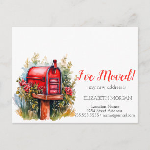 Postal De Anuncios Me he mudado, Flores rojas del buzón de agua