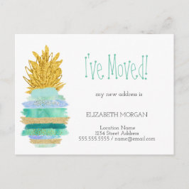 Postal De Anuncios Me he mudado,Green,Glitter Piña Nueva Dirección 
