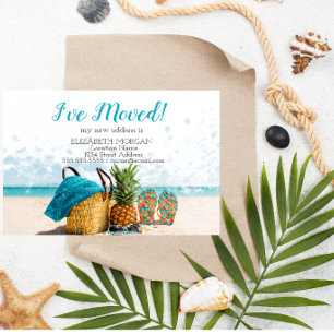 Postal De Anuncios Me he mudado,Playa,Piña,Nueva dirección
