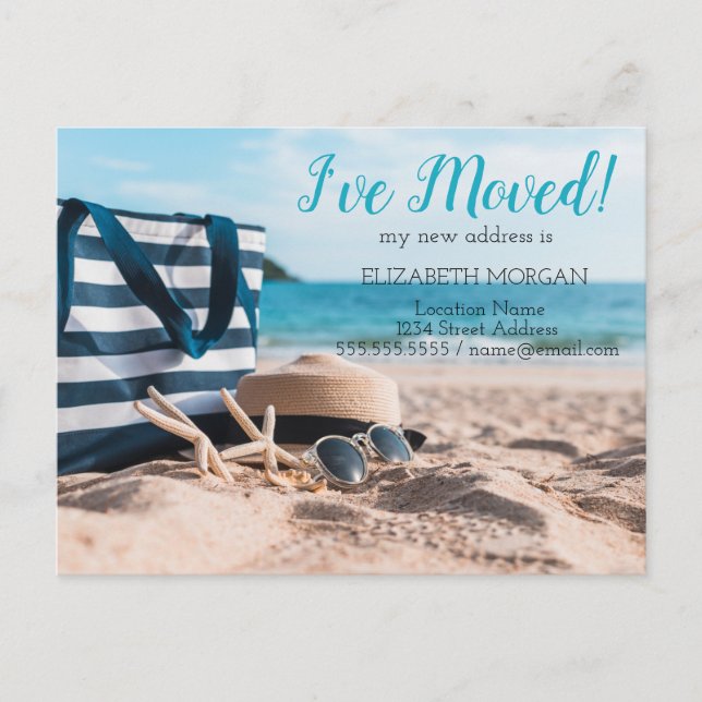 Postal De Anuncios Me he mudado,Playa,Relajarse Nueva Dirección (Anverso)