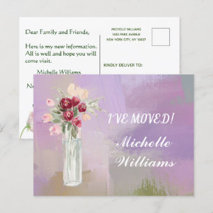 Postal De Anuncios Me he Mudado Presupuesto Acuarela Rosa Floral Muda