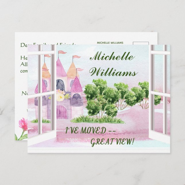 Postal De Anuncios Me He Mudado Presupuesto Divertido Castillo De Acu (Anverso / Reverso)