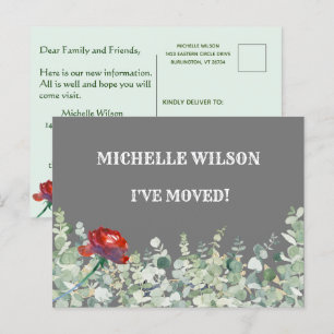 Postal De Anuncios Me he mudado Presupuesto Eucalipto Verde Floral Mu