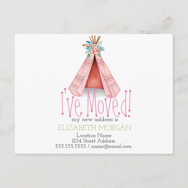 Postal De Anuncios Me He Mudado Teepee Tribal Nueva Dirección (Anverso)