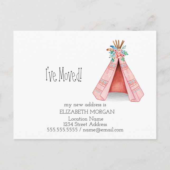 Postal De Anuncios Me he mudado, tienda tribal nueva dirección (Anverso)