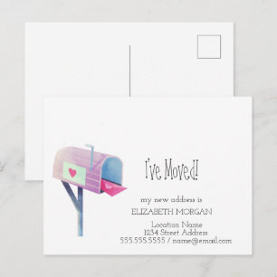 Postal De Anuncios Me he mudado, Watercolor Buzón Nueva dirección