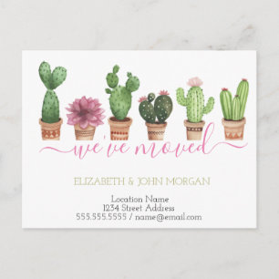 Postal De Anuncios Me Mudé Cactus Acuarela Nueva Dirección