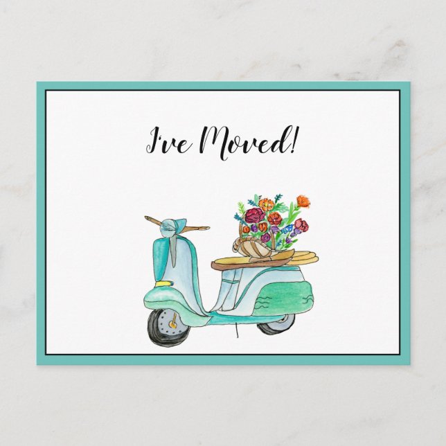 Postal De Anuncios Me mudé de Green Scooter Vespa (Anverso)