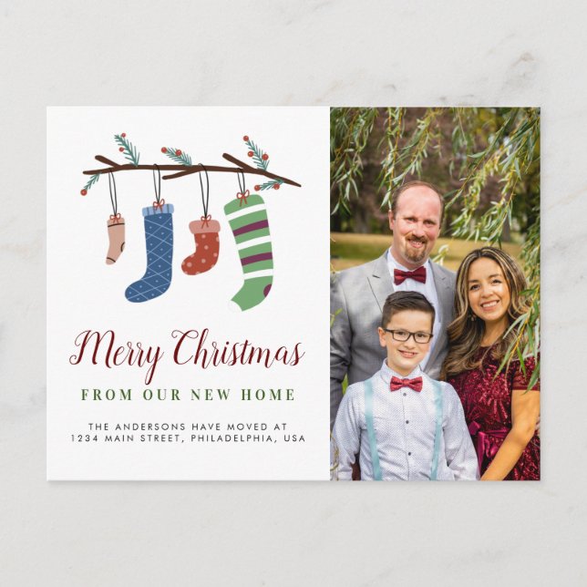 Postal De Anuncios Medias Feliz Navidad Hogar Nuevo Familia Mudanza (Anverso)
