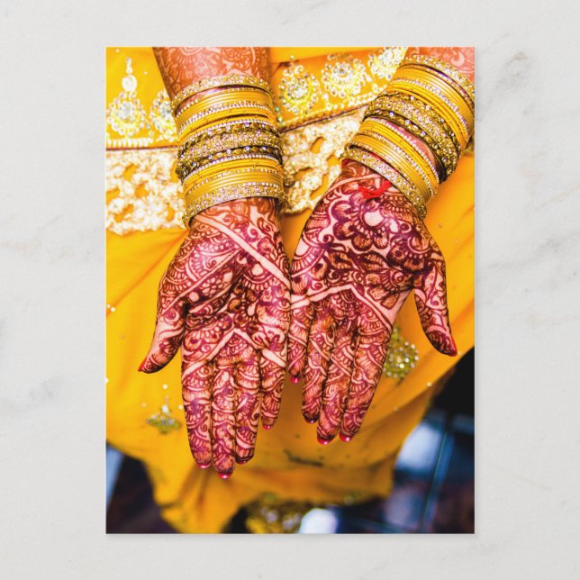 Postal De Anuncios Mehndi Henna Rojo Amarillo Celebración Tradición (Anverso)