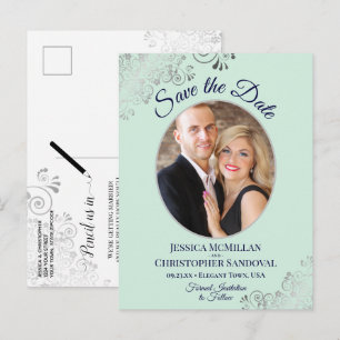 Postal De Anuncios Menta de Encaje Plateado Bodas Navales Foto de Gua