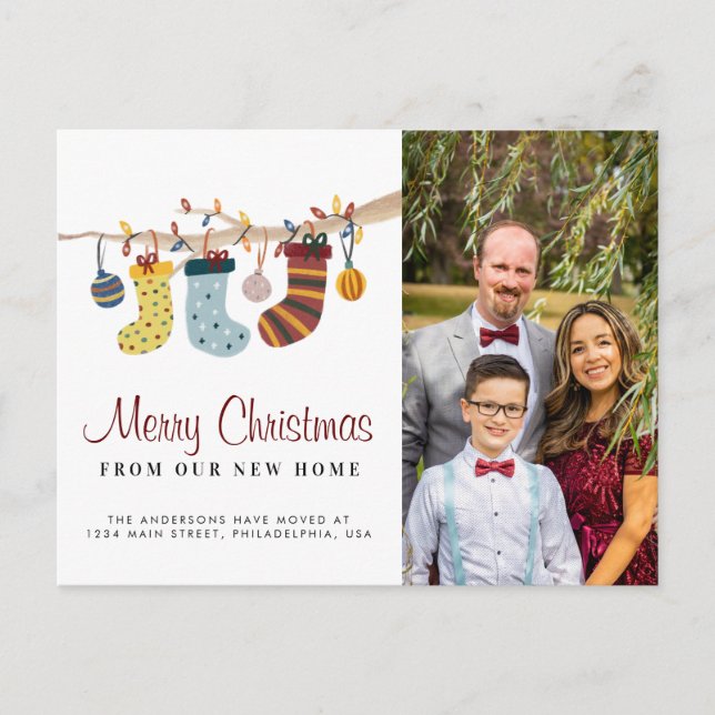 Postal De Anuncios Mercancías Feliz Navidad Nueva Foto Hogar Moviéndo (Anverso)