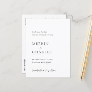Postal De Anuncios Merrin Black White Elegant Wedding Salva la fecha