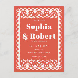 Postal De Anuncios Mexican Fiesta Rojo Papel Picado Save the Date
