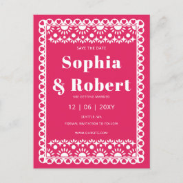 Postal De Anuncios Mexican Fiesta Rosa Papel Picado Save the Date