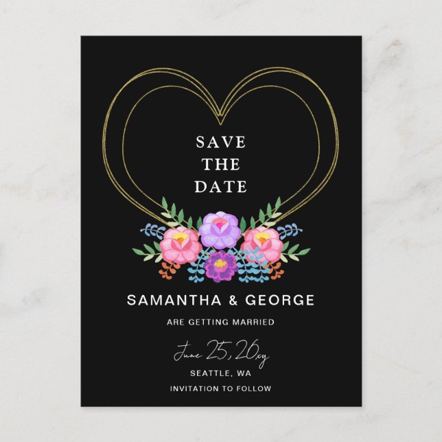 Postal De Anuncios Mexican Floral Fiesta Save The Date (Anverso)