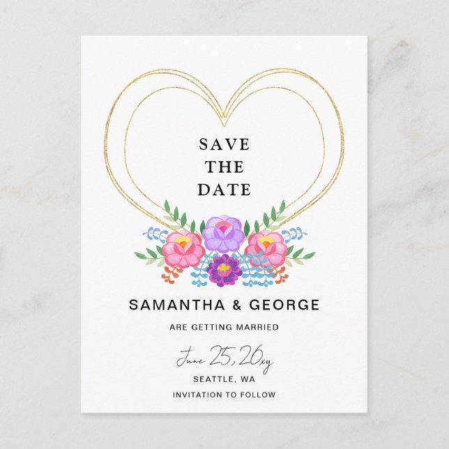 Postal De Anuncios Mexican Floral Fiesta Save The Date (Anverso)