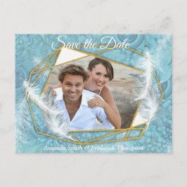 Postal De Anuncios Mezcla de patrón azul, plumas y encaje blanco