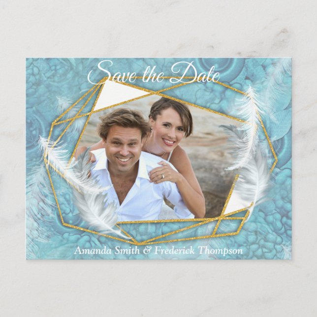 Postal De Anuncios Mezcla de patrón azul, plumas y encaje blanco (Anverso)