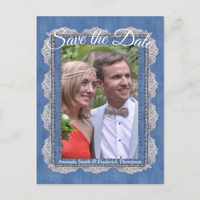 Postal De Anuncios Mezclilla con encaje de flores de crema (Anverso)