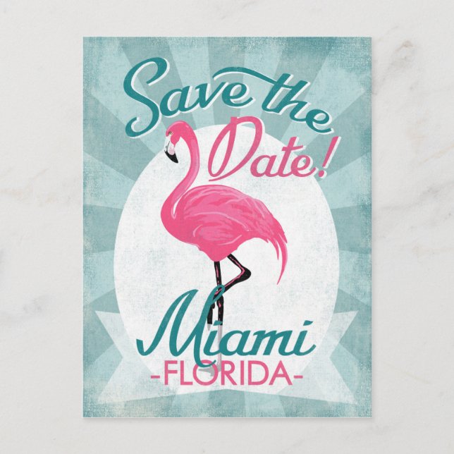 Postal De Anuncios Miami Save The Date Flamenco Rosa (Anverso)