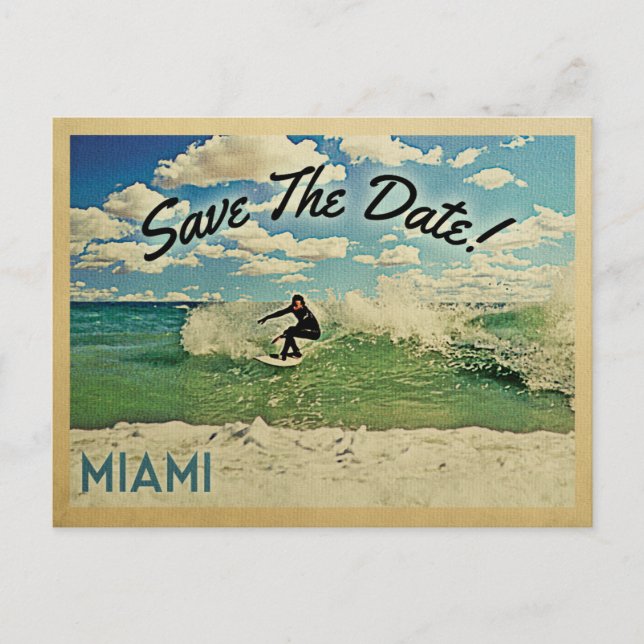 Postal De Anuncios Miami Save The Date Florida Surfing (Anverso)
