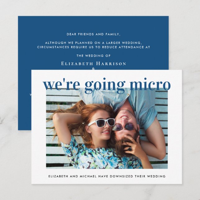 Postal De Anuncios Micro Bodas Downsized Foto Azul (Anverso / Reverso)