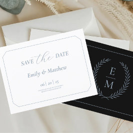 Postal De Anuncios Minimalist Black With Blue Wedding Save The Date