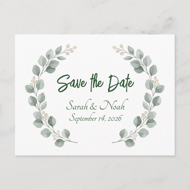 Postal De Anuncios Minimalist Eucalyptus Wreath Save the Date custom (Anverso)