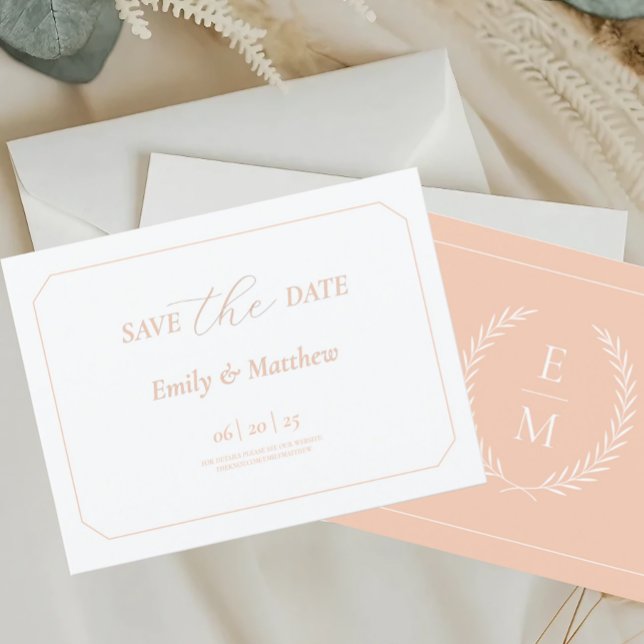 Postal De Anuncios Minimalist Laurel Monogram Wedding Save The Date (Subido por el creador)