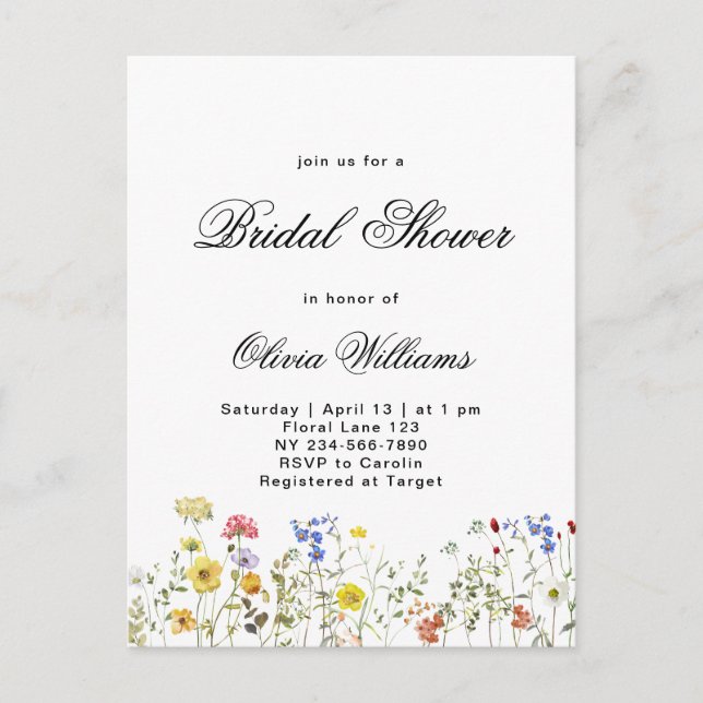 Postal De Anuncios Minimalist Wildflower Bridal Shower (Anverso)
