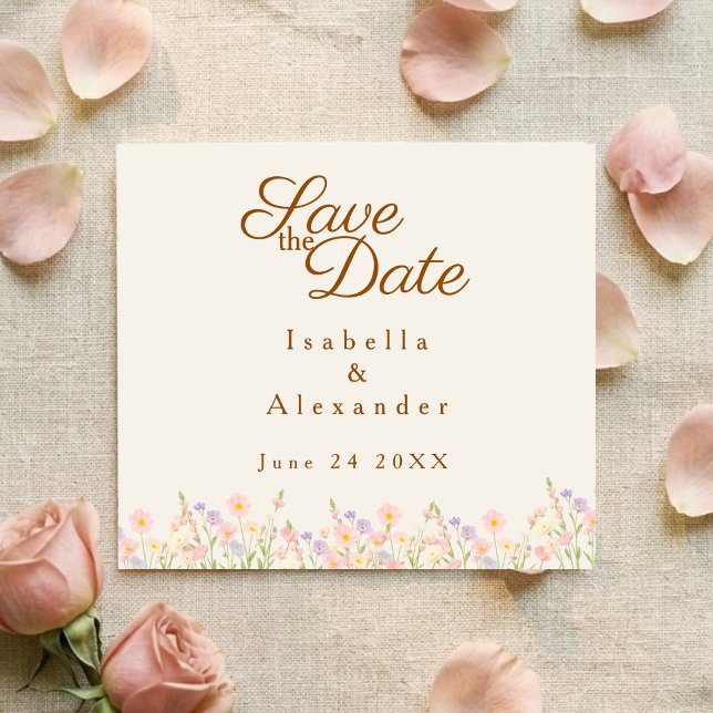 Postal De Anuncios Minimalist Wildflower Pastel Spring Save the Date  (Subido por el creador)