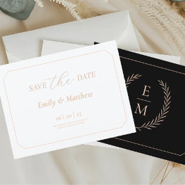 Postal De Anuncios Minimalista boda negra y rubor guardar la fecha