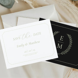 Postal De Anuncios Minimalista boda negra y salvia Guardar la fecha