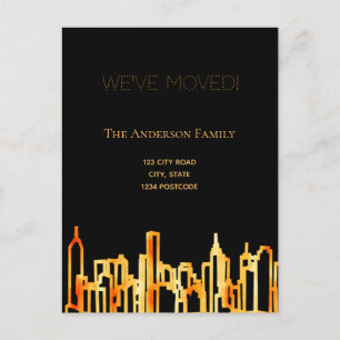 Postal De Anuncios Minimalista cielo urbano dorado y negro nos mudamo