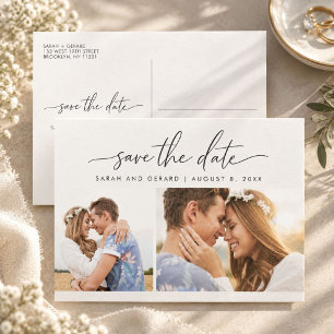 Postal De Anuncios Minimalista guión dos foto boda salvar la fecha