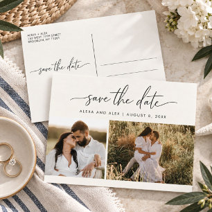 Postal De Anuncios Minimalista guión dos fotos boda salvar la fecha