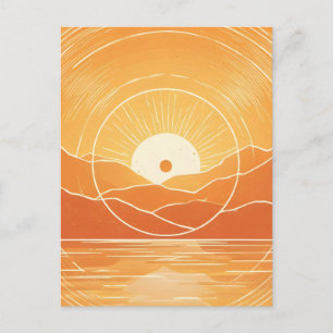 Postal De Anuncios Minimalista Montaña Océano Atardecer Retro Zen