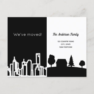 Postal De Anuncios Minimalista negro blanco ciudad país nos mudamos