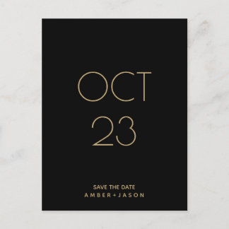 Postal De Anuncios Minimalista negro y dorado moderno Save the Date