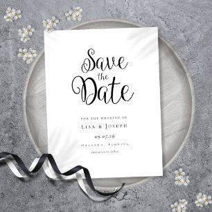 Postal De Anuncios Minimalista Save the Date Negro y Blanco