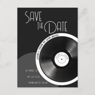 Postal De Anuncios Mínimo blanco y negro del registro de vinilo retro