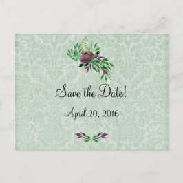 Postal De Anuncios Mint Green Damask Save the Date Postcard