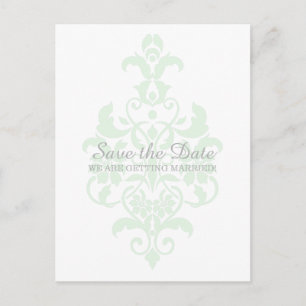 Postal De Anuncios Mint Green Subtle Damask Save the Date Postcard