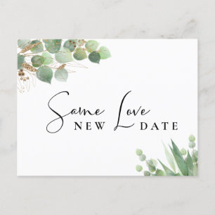 Postal De Anuncios Mismo Amor Nueva Fecha Boda Acuarela Eucalipto