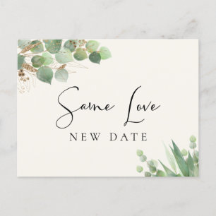 Postal De Anuncios Mismo Amor Nueva Fecha Boda Crema Eucalipto